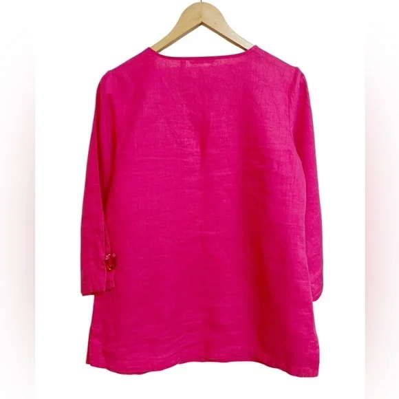 Soft Surroundings Saja 100% Linen Tunic Top Pink Tortoise Shell Accent Size S - Picture 5 of 7